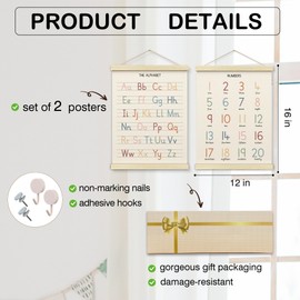 BONETAT Numbers alphabet poster for Nursery Toddlers, Play Room Wall Decor, ABC Wall Chart, Wall Hanging Decor for Toddler Playroom Decor Kids Wall Decor, Wooden Frame Alphabet Banner-A12