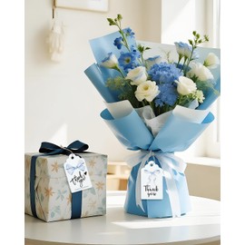 EORTA 60 PCS Bowknot Thank You Gift Tags with Twine, 6 Designs 2.8"x1.6" Paper Hanging Tag for Wedding Party Favor Baby Shower Birthday Christmas Teacher Employee Volunteer Nurse Doctor, Blue