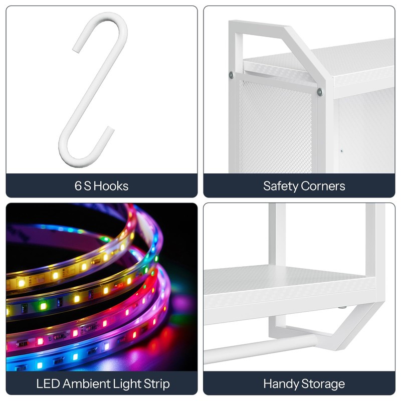 HOOBRO Gaming Floating Shelves with LED Lights, 28.7" LED Wall