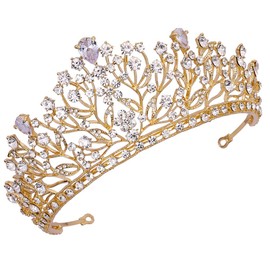 Beavorty 1Pcs Gold Crown for Women Crystal Princess Tiaras Rhinestone Queen Crowns Wedding Bridal Hair Accessories Vintage Headband Hair Accessories for Women Birthday