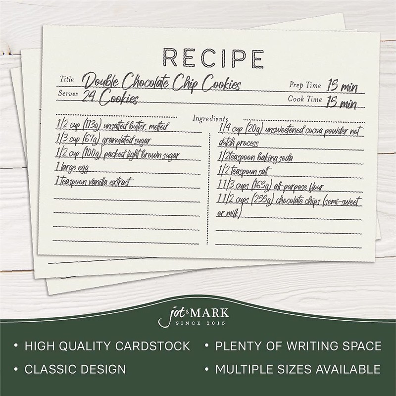 Jot & Mark Recipe Cards 4x6 Inches Blank Double Sided,
