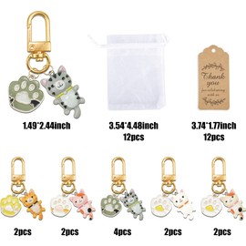 BANBALLON - Paquete de 12 recuerdos de fiesta de gato, lindo llavero colgante con bolsas de organza, etiquetas kraft de agradecimiento para regalos de fiesta, premios en el aula, regalos de fiesta de