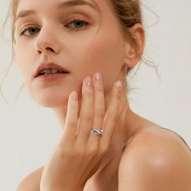 ALEXCRAFT Ring for Women - Adjustable Heart Ring Symbol Infinity Engagement Ring with Cubic Zirconia Infinity Promise Ring Zirconia Silver Rings Wedding Rings Proposal Ring, Silver