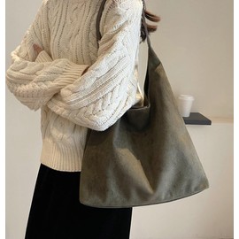 EMGILL Trendy Suede Tote Bags for Women Work Bags Retro Suede Slouchy Bag Travel Handbag Office College Tote Handbag 2025