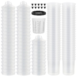 ROADGIVE Disposable Paint Spary Gun Cups(650 ML/22 OZ), Spray Paint Cup Kit with 50 Cup Liners, 50 Lids, 10 Sealing Plugs, 1 Retainer Ring, 1 Hard Cup