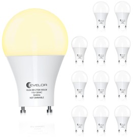 evelor GU24 LED Light Bulb,60 Watt Equivalent Soft White 2700K,Non-Dimmable,Efficient 9W,800 Lumens Twist and Lock 2 Prong Light Bulbs,15000 Hours,Ideal for Kitchen,Living Room,Bedroom,12-Packs