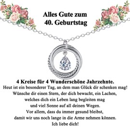 CERSLIMO Birthday Gift for Women/Girlfriend/Mum/Sister/Grandma, Silver Chain Women's 925 Sterling Silver Chain Circle Cubic Zirconia Pendant Necklace 30/40/50/60/70th Birthday Gifts Jewellery, Cubic