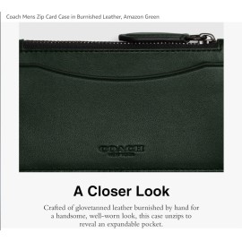 Coach Mens Zip Card Case in Burnished Leather