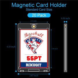 20-Pack Magnetic Card Holders for Trading-Cards - 55PT One Touch Magnetic Card Holder, Magnetic Card Case for Sports Game Baseball Cards, Collectible Trading Card Sleeves Business Card Holders