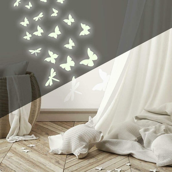 RoomMates Butterflies & Dragonflies Glow In The Dark Wall Decals