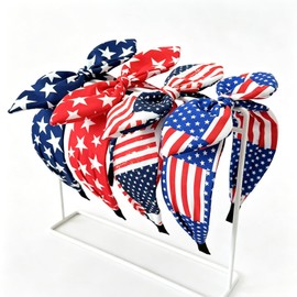 YUEELI 4 Pack 4th of July Headbands for Women Girls, Patriotic American Flag Knotted Bow Headbands, Red White Blue Star Stripe Hair Accessories for Independence Day Memorial Day Parade Party Favors