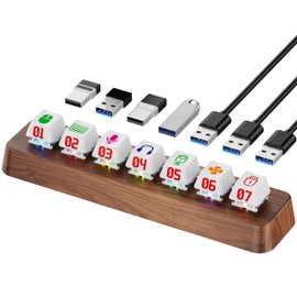 FEIFANZHE Walnut Wood 7-Port Powered USB 3.0 Hub, 5Gbps Data Transfer, Independent Hot-Swappable 3-Pin Mechanical Keyboard Switch Expander, RGB Backlit Docking Station-FU07