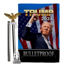Ornament Collection Bulletproof Trump Flag Eagle Pole Kit Garden Wall Home Patio Poster 2024 Rally Shooting President 47 MAGA Yard Sign Outdoor Patriotic Decoration, Republican Gifts Made in USA