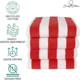 100% Cotton Red Stripe Beach Towel, Set of 4 Bath Towel, Oversize Towel 30" x60” Quick Dry Towel for Bath, Travel, Swim, Pool, Hotel, Parties, Guests, Perfect for Daily Use, Red