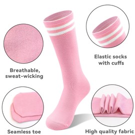 ZERULETS 4 Pairs Girls Knee High Socks Kids Soccer Athletic School Uniform Long Tube Dress Socks for Girls Boys 1-16 Years(White,Black,Pink,8-12 Years)