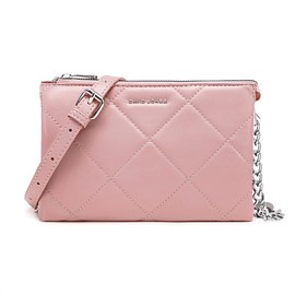 David Jones - Damen Kleine Gesteppte Umhängetasche - Frau Kette Schultertasche Steppmuster PU Leder - Handtasche Abendtasche Clutch Pochette Crossbody Bag - Tasche Elegante Flache Handy Party - Rosa