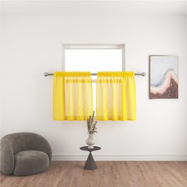 UPOPO - Cortinas transparentes amarillas de 30 pulgadas de largo de gasa para cocina, cortinas de lino texturizadas para café, cortinas cortas de baño, cortinas pequeñas para puertas y ventanas,