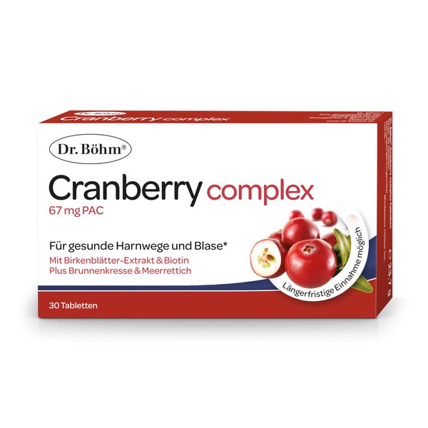 Dr. Böhm Cranberry Complex, 30 Tablets: Dietary Supplement for Healthy Urinary Tract and Bladder, with Cranberry, Birch Leaves, Watercress and Horseradish