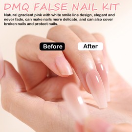 DMQ Cat Eye Press on Nails Kit with Glue, 240Pcs Almond Natural Pink Gradient Glitter False Nails, Short Oval Fake Nails Pink Tips, 12 Sizes Glossy Full Cover Stick on Nails for Women Nails Art