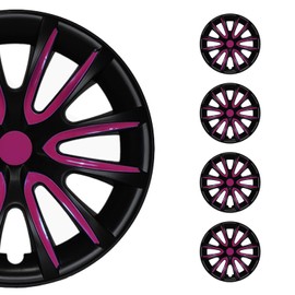 OMAC - Black Matt with Violet Hub Caps 16 Inch Set of 4, Tapas para Rines 16, Premium Wheel Covers 16 Inch, R16 Rim Cover Set, Snap On Durable Car Replacement Exterior Accessories