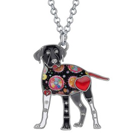 DUOWEI Cute Labrador Retriever Dog Pendant Necklace Enamel Labrador Jewelry Gifts for Women (Black)