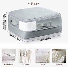 DIMJ 6 Pack Compression Storage Bags - Ultra Space Saving Self Compression Organizer with Zipper, Duvets Storage Organiser for Blanket, Clothing, Bedding, Large Capacity Space Saver Bags (Grey)