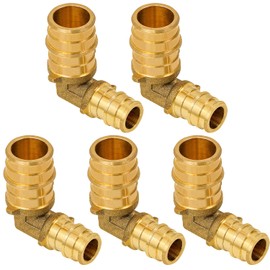 3/4 Inch x 1/2 Inch 90 Degree Reducing Elbow Pex Fitting, 3/4" x 1/2" Expansion Pex-A Elbow Brass No Lead Brass, For Use in Pex-A-Tubing Connection (Pack of 5)