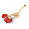 Bright Red Enamel Poppy Brooch In Gold Tone Metal -