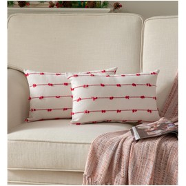 Caflife Boho Christmas Throw Pillow Covers 12x20 inches Beige and Red, Set of 2 Modern Farmhouse Holiday Decorative Pillow Covers for Couch Sofa Bed, Living Room