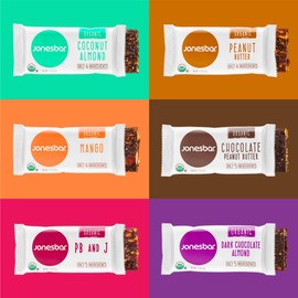 JONESBAR Organic Plant Based Protein Bars | 6 Flavor Variety Pack | Fruit & Nut Bar, Kosher, Gluten Free, Breakfast Bars, School Snacks, Vegan Snack & Healthy Snacks for Adults and Kids (Pack of 12)