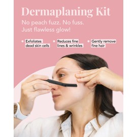 Dermaplaning Kit for Facial Hair Removal, Exfoliation & Eyebrow Shaper - FFS Beauty Metal Dermaplaning Tool w/ 2x Dermaplaning Blades for Face, Derma Blade Cover, Stand, Travel Pouch & Guide - Black