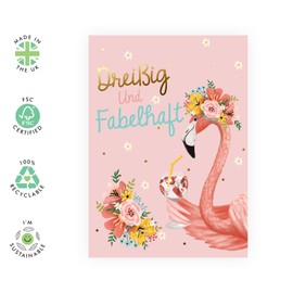 Central 23 30th Birthday Card For Her - Thirty and Fabulous - Pink Greeting Card for Girlfriend or Wife - Flamingo Design - For Women, Sisters, Friends