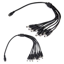 exgoofit 2-Pack DC 1 Female to 8 Male Output Power Splitter Cable Y Adapter for CCTV Security Cameras and LED Strip Lights