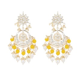 I Jewels Gold Plated Indian Wedding Bollywood Kundan & Pearl Chandbali Earrings for Women (E2916Y), No Gemstone