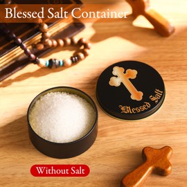 Reallnaive Blessed Salt Cellar Holy Salt Container with Gold Cross Religious Gift Catholic Sacrament Box for Christians Baptism Wedding Ceremony Home Office Purify Protection Meditation