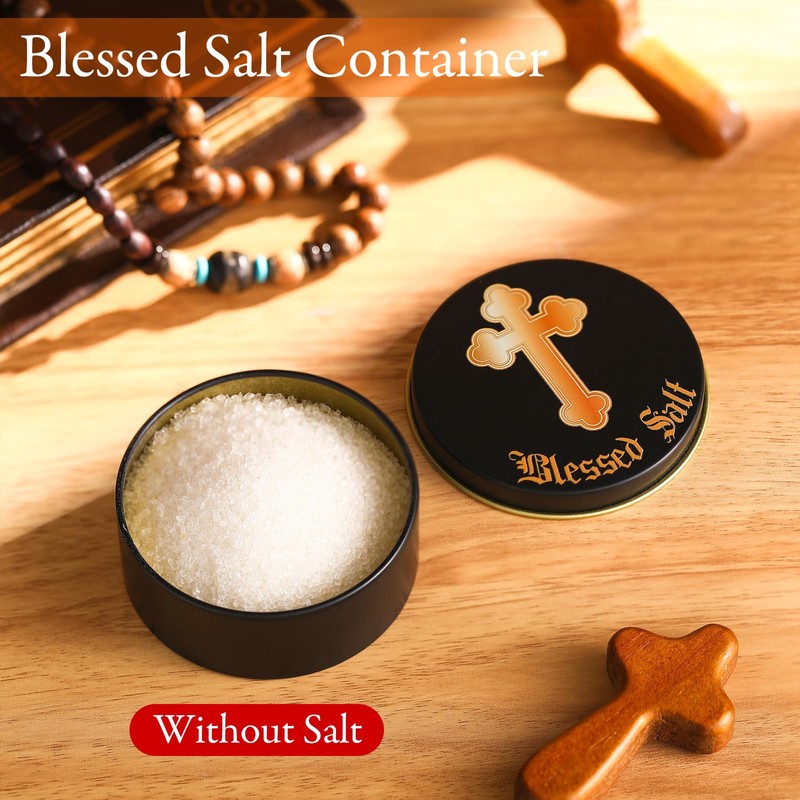 Reallnaive Blessed Salt Cellar Holy Salt Container with Gold Cross