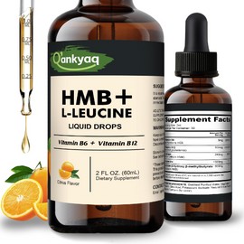 Q'ankyaq HMB and L-Leucine Supplements for Women & Men, HMB Liquid Drops with Vitamin B6 & B12, Muscle Support, High Absorption, Vegan, Non-GMO, 2 Fl Oz