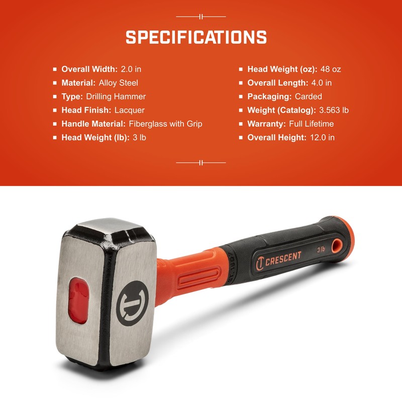 Crescent Fiberglass Drilling Hammer - Heavy Duty Construction Hand Tool