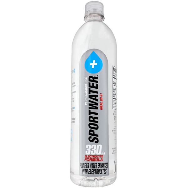 Sportwater Functional Electrolyte Water, 1 Liter (Pack of 12) Ph+8 Performance Water with 330 mg Essential Electrolyte Blend