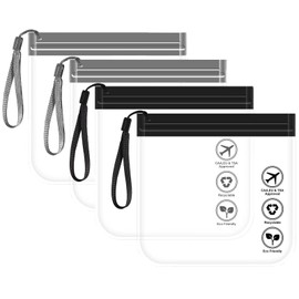 SYTHAK Clear TSA Approved Toiletry Bag,4 Pack Quart Size Carry-on Travel Makeup Pouch with Hand Rope Airport Airline Compliant Transparent Bag for Wash Liquids Bottles Tubes Cosmetics Container