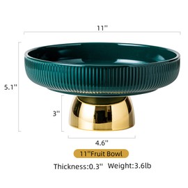 CCATSIX Ceramic Fruit Bowl, 11 Inch Dinner Table and Tea Coffee Pedestal Tray，Elegant and Practical Bread and Fruit Footed Bowls, Salad or Dessert Display Trays for Parties(Green).