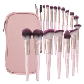 Brochas de Maquillaje con Estuche 18 Piezas Set de Brochas para Maquillaje Profesional Juego de Brochas Kabuki Sintético Premium Sombra de Ojos en Polvo para Base de Maquillaje (Rosa)