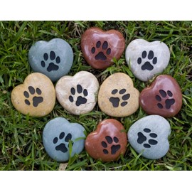 Garden Age Supply Paw Print Engraved Pet Memorial Stone Heart Shape Jasper Rock, Assorted Colors, Pet Lover Gift