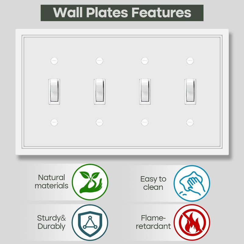 Quad Toggle Light Switch Cover Plate White Classic Decorative Light