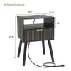 Black Nightstand with Charging Station, Mid Century Modern Bedside Table