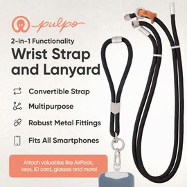 Pulpo 2-in-1 Cell Phone Wrist Strap and Lanyard Black - Anti Theft Phone Lanyard for Men & Women, Wrist Straps for Phones, Lanyards for Smartphones, Adjustable Cellphone Leash & Safety Strap Tether