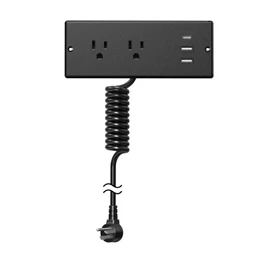 Furniture Drawer Outlet, IPX6 Recessed Power Strip Waterproof | with (3) PD 20W USB Ports Fast Charging & (2) 15 Amp AC Outlets, (16 AWG) 6 FT Black Spring Cord