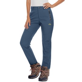 MAGCOMSEN Women's Fleece Lined Thermal Winter Snow Ski Pants Waterproof Cold Weather Pants for Hiking Travel Dark Blue XL