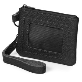 Otto Angelino Genuine Leather Zip ID Card Holder with Wrist Strap Card Holder - Unisex, black, Casual