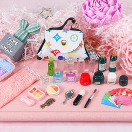 62 Pcs Miniature 1: 12 Scale Dollhouse Decoration Accessories Include Dollhouse Toothbrush Toothpaste Towel Mask Soap Lipstick Comb Shampoo Lotion Cleansing Cream Perfume Bag